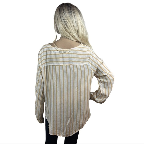 Ana Yellow and white striped button up top - Picture 7 of 10